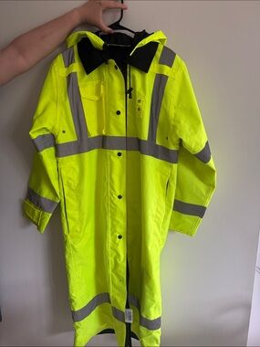 High-Visibility Safety Raincoat - Neon Yellow with Reflective Stripes